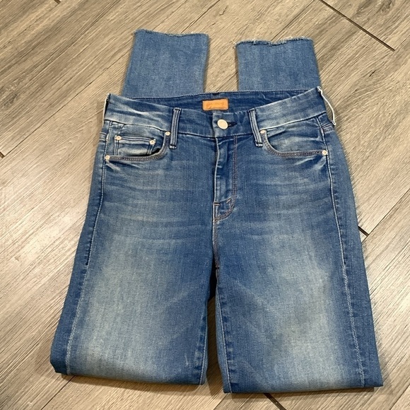 Mother Looker Ankle Fray Hem Birds of Paradise Blue Skinny Stretch Jeans size 25 - Picture 7 of 15